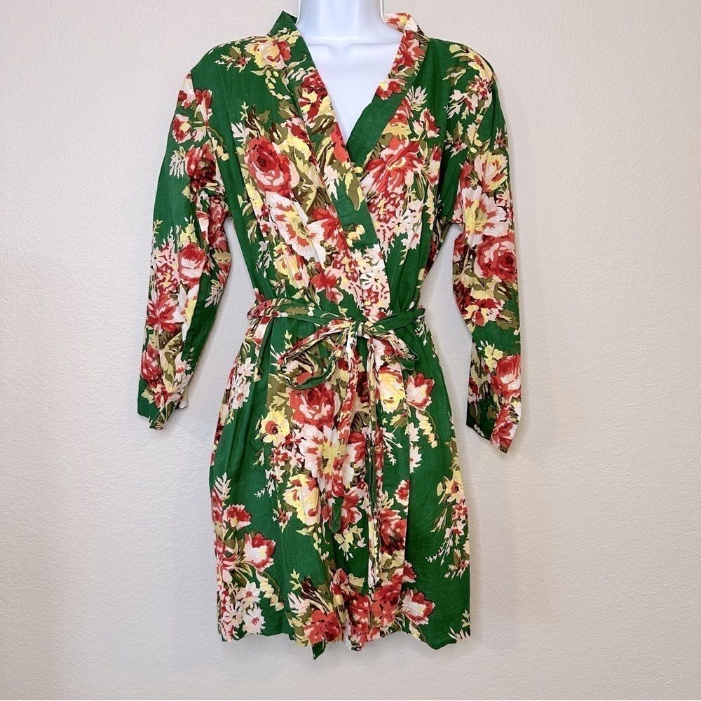 Green floral robe